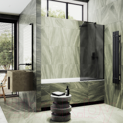 Стеклянная шторка для ванны MaybahGlass MGV-141-6у (графитовое матовое стекло/черный)