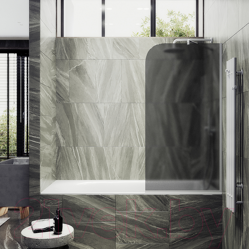 Стеклянная шторка для ванны MaybahGlass MGV-145-1у (графитовое матовое стекло/белый матовый) — фото 3