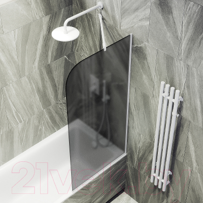Стеклянная шторка для ванны MaybahGlass MGV-141-1у (графитовое матовое стекло/белый матовый)