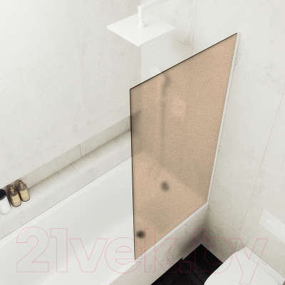 Стеклянная шторка для ванны MaybahGlass MGV-74-1у (бронзовое матовое стекло/белый матовый)