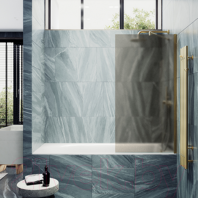 Стеклянная шторка для ванны MaybahGlass MGV-249-3ш (бронзовое матовое стекло/золотой) — фото 2