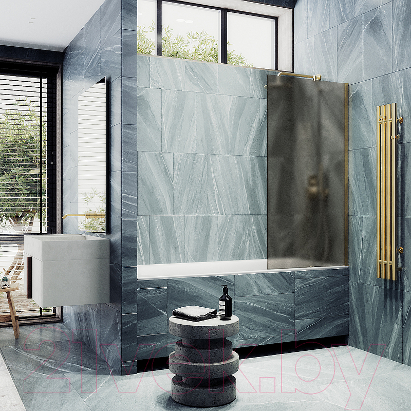 Стеклянная шторка для ванны MaybahGlass MGV-249-3ш (бронзовое матовое стекло/золотой) — фото 3
