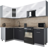 Готовая кухня Интерлиния Мила Gloss 50-12x26 (белый глянец/графит софт/травертин серый) - 