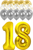 Набор воздушных шаров Brauberg 18 лет / 591900 (17шт, золотой/серебряный) - 