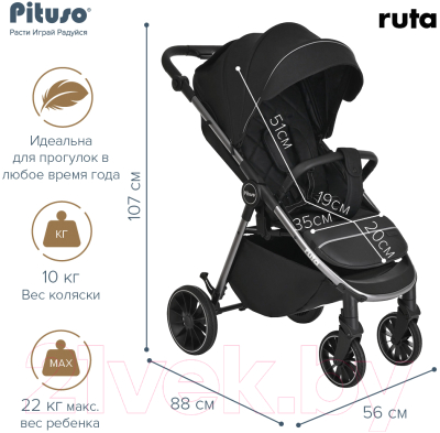 Детская прогулочная коляска Pituso Ruta / BD206 (черный)
