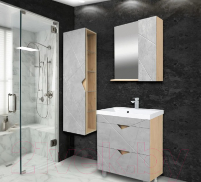 Шкаф с зеркалом для ванной Doratiz Фьорд 70 R / 2711.159 (дуб бунратти/цемент)