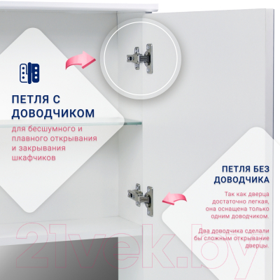 Шкаф с зеркалом для ванной Doratiz Камилла 60 R / 2711.037 (белый)
