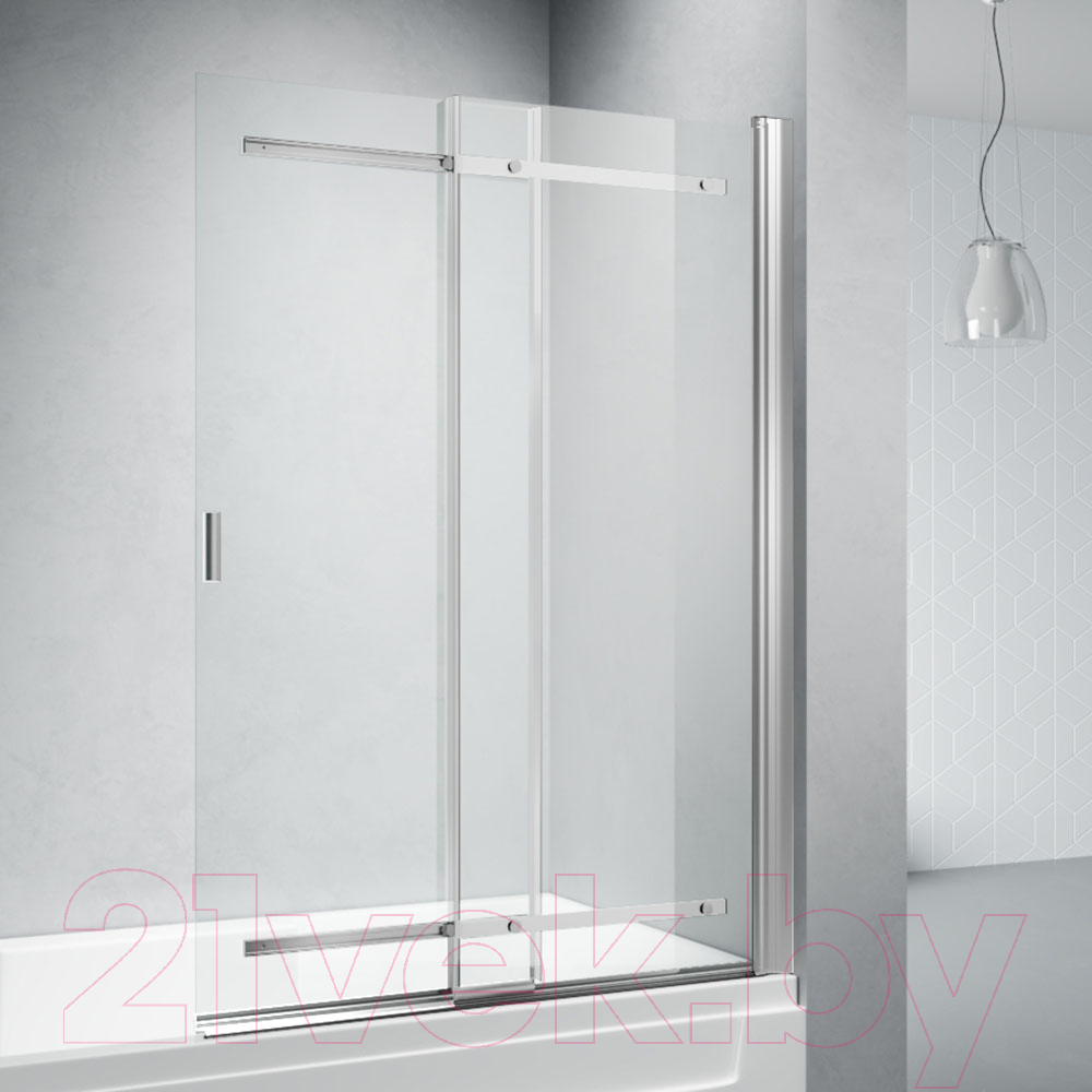Стеклянная шторка для ванны Veconi 90x140 / PL88CH-90-01-C8 (стекло прозрачное/хром) — фото 2