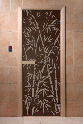 Стеклянная дверь для бани/сауны Doorwood Бамбук и бабочки 70x190 / DW02936 (графит, коробка хвоя)