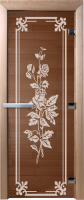 Стеклянная дверь для бани/сауны Doorwood Розы 70x190 / DW01222 (бронза, коробка хвоя) - 