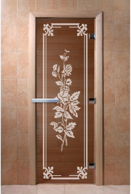 Стеклянная дверь для бани/сауны Doorwood Розы 70x190 / DW01222 (бронза, коробка хвоя)