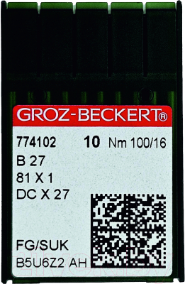 Набор игл для промышленной швейной машины Groz-Beckert DCx27 100 SUK GB-10  (для высокоэластичных тканей)