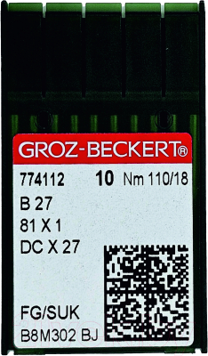 Набор игл для промышленной швейной машины Groz-Beckert DCx27 110 SUK GB-10 (для высокоэластичных тканей)