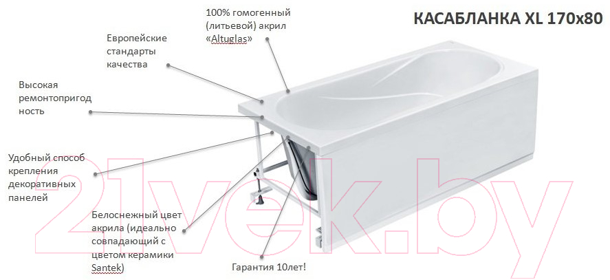 Ванна акриловая Santek Касабланка XL 170x80