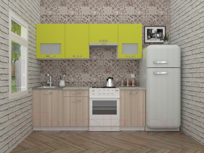 Кухонный гарнитур ВерсоМебель Эко-6 2.3 (ясень шимо светлый/зеленый лайм)