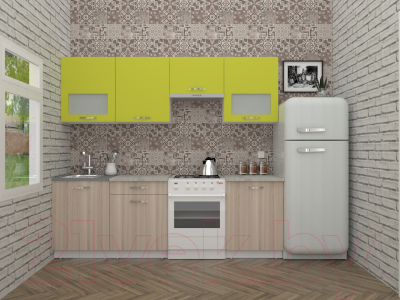 Кухонный гарнитур ВерсоМебель Эко-6 2.4 (ясень шимо светлый/зеленый лайм)