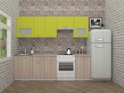 Кухонный гарнитур ВерсоМебель Эко-6 2.5 (ясень шимо светлый/зеленый лайм)
