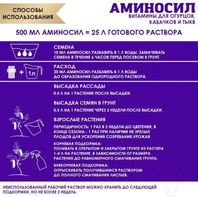 Удобрение Аминосил Для огурцов, кабачков и тыкв (500мл)