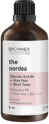 Тонер для лица Bionnex The Nordea Гликолевая кислота 8% + Алоэ +Экстракт листьев березы (100мл)