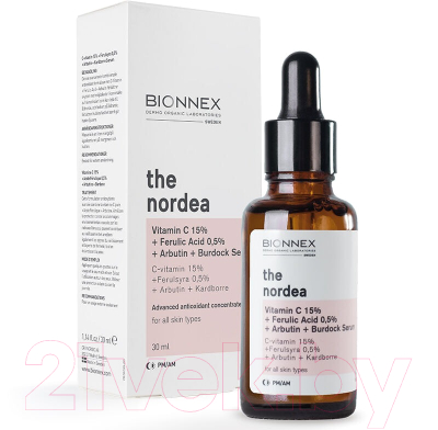 Сыворотка для лица Bionnex The Nordea Витамин С 15%+Феруловая к-та 0.5%+Арбутин+Экст.лопуха (30мл)