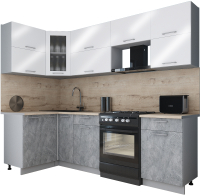 Готовая кухня Интерлиния Мила Gloss 50-12x26 (белый глянец/керамика/травертин серый) - 