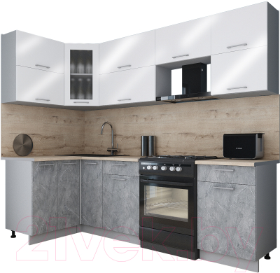 Готовая кухня Интерлиния Мила Gloss 50-12x26 (белый глянец/керамика/травертин серый)
