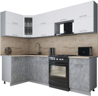 Кухонный гарнитур Интерлиния Мила Gloss 50-12x26 (белый софт/керамика/травертин серый) - 