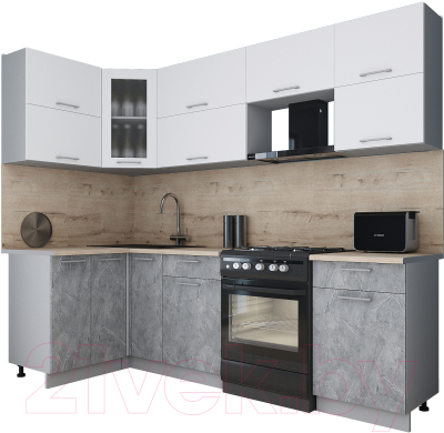 Готовая кухня Интерлиния Мила Gloss 50-12x26 (белый софт/керамика/травертин серый)