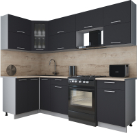 Готовая кухня Интерлиния Мила Gloss 50-12x26 (графит софт/графит софт/травертин серый) - 