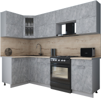 Кухонный гарнитур Интерлиния Мила Gloss 50-12x26 (керамика/керамика/травертин серый) - 