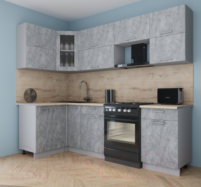 Готовая кухня Интерлиния Мила Gloss 50-12x26 (керамика/керамика/травертин серый)