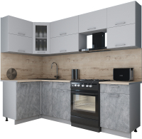Кухонный гарнитур Интерлиния Мила Gloss 50-12x26 (пепел софт/керамика/травертин серый) - 