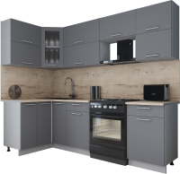 Кухонный гарнитур Интерлиния Мила Gloss 50-12x26 (серый софт/серый софт/травертин серый) - 
