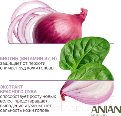Шампунь для волос Anian Антиоксидантный с экстрактом лука и биотином (400мл)