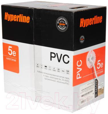 Кабель Hyperline UUTP4-C5E-S24-IN-PVC-GY-305 (305м, серый)