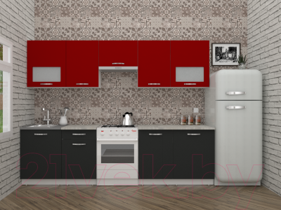 Готовая кухня ВерсоМебель Эко-6 2.8 (антрацит/красный чили)