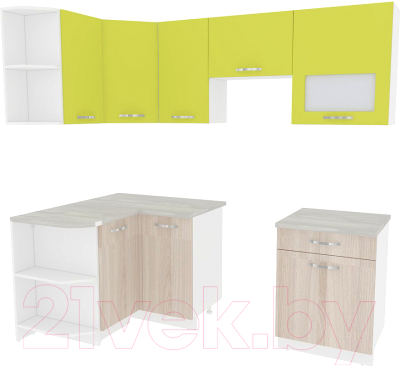 Кухонный гарнитур ВерсоМебель Эко-6 1.2x2.2 левая (ясень шимо светлый/зеленый лайм)