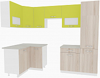 Готовая кухня ВерсоМебель Эко-6 1.2x2.7 левая (ясень шимо светлый/зеленый лайм) - 