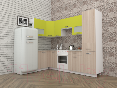 Готовая кухня ВерсоМебель Эко-6 1.2x2.7 левая (ясень шимо светлый/зеленый лайм)