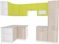 Кухонный гарнитур ВерсоМебель Эко-6 1.3x2.8 левая (ясень шимо светлый/зеленый лайм) - 