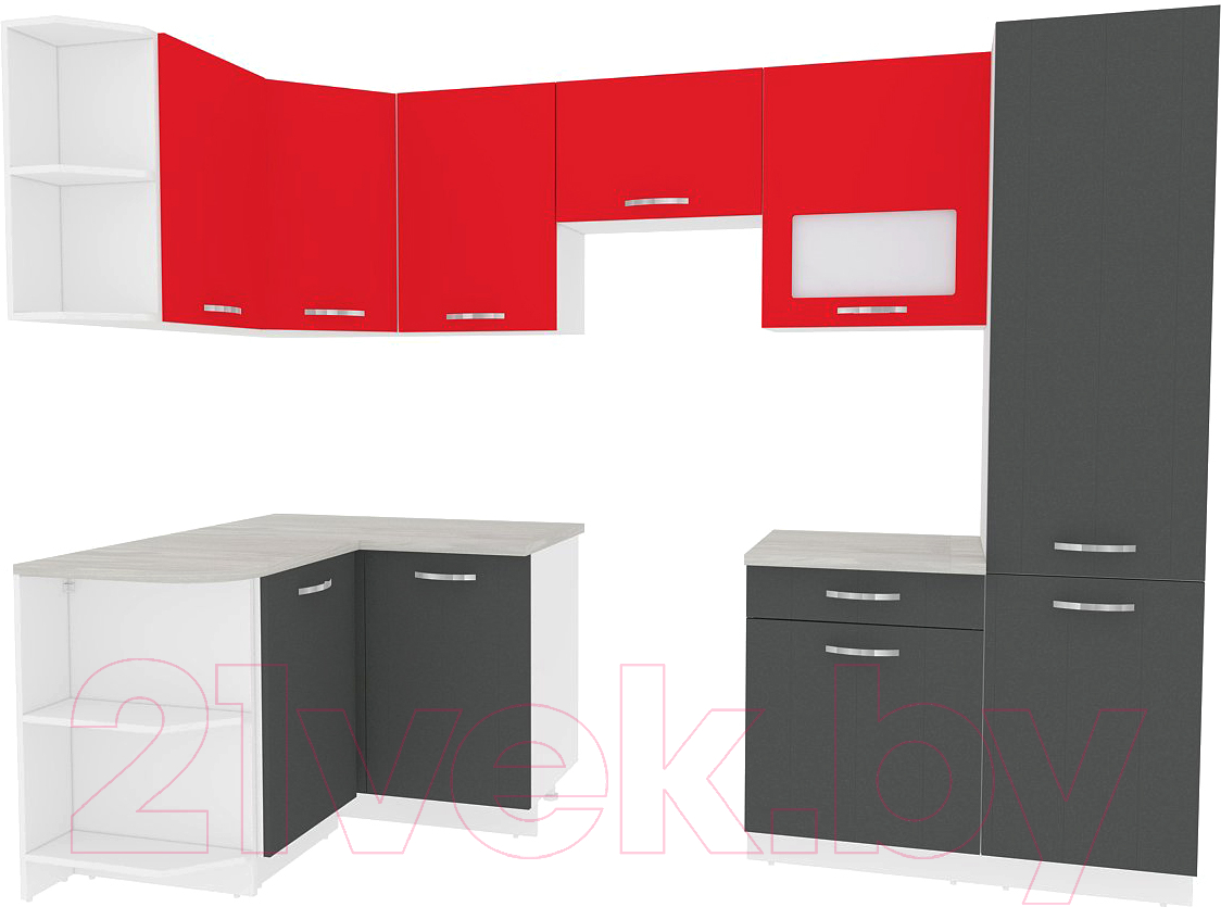 Готовая кухня ВерсоМебель Эко-6 1.3x2.8 левая (антрацит/красный чили)