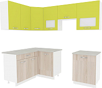 Кухонный гарнитур ВерсоМебель Эко-6 1.4x2.3 левая (ясень шимо светлый/зеленый лайм) - 