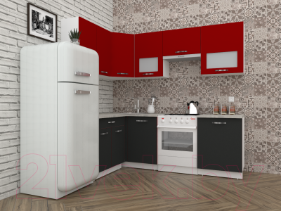 Готовая кухня ВерсоМебель Эко-6 1.4x2.3 левая (антрацит/красный чили)