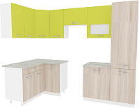 Кухонный гарнитур ВерсоМебель Эко-6 1.4x2.7 левая (ясень шимо светлый/зеленый лайм) - 