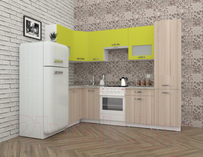 Кухонный гарнитур ВерсоМебель Эко-6 1.4x2.7 левая (ясень шимо светлый/зеленый лайм)