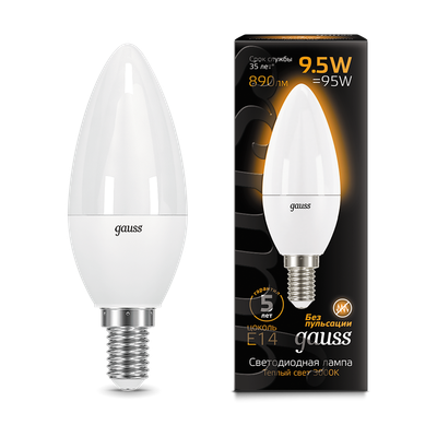 Лампа Gauss Свеча 9.5W 890lm 3000К E14 / 103101110 -