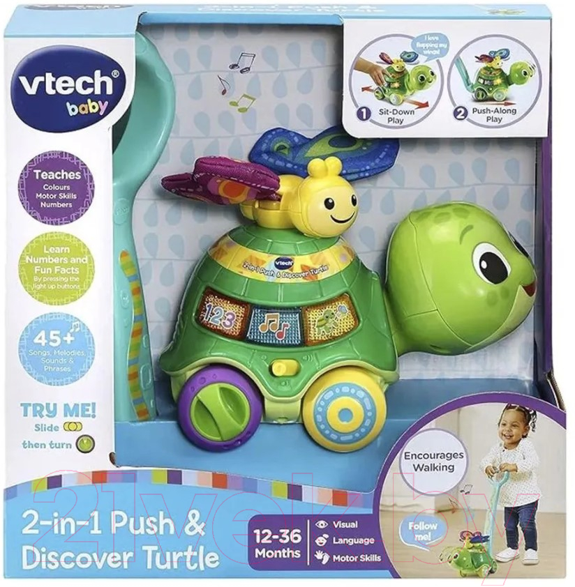 Развивающая игрушка Vtech Черепаха Толкай и изучай 2 в 1 / 80-547626