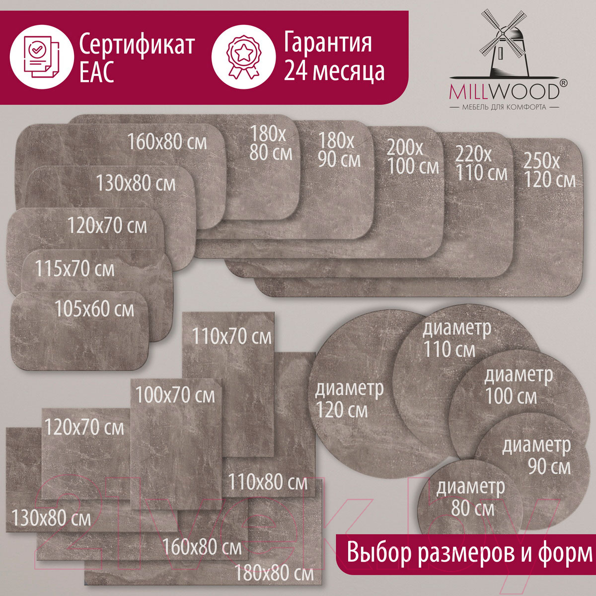 Столешница для стола Millwood Л ПФ 130x80x3.6