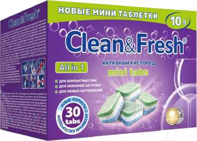 Таблетки для посудомоечных машин Clean & Fresh All in 1 Mini Tabs F (30шт)