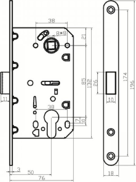 Корпус врезного замка Vantage MC85SG (сатин золото)